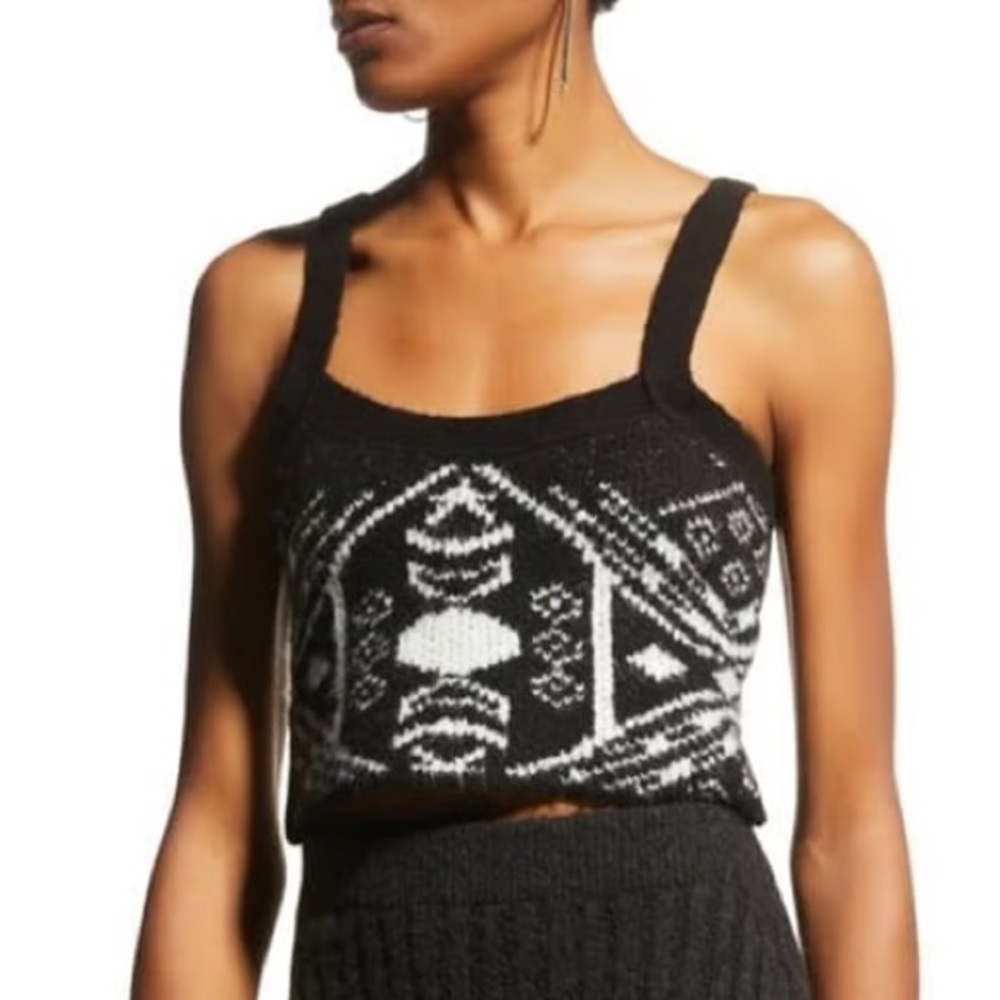 Le Superbe Clairvoyant Knit Crop Top Fuzzy Sweater Tank Top Western Tribal sz M